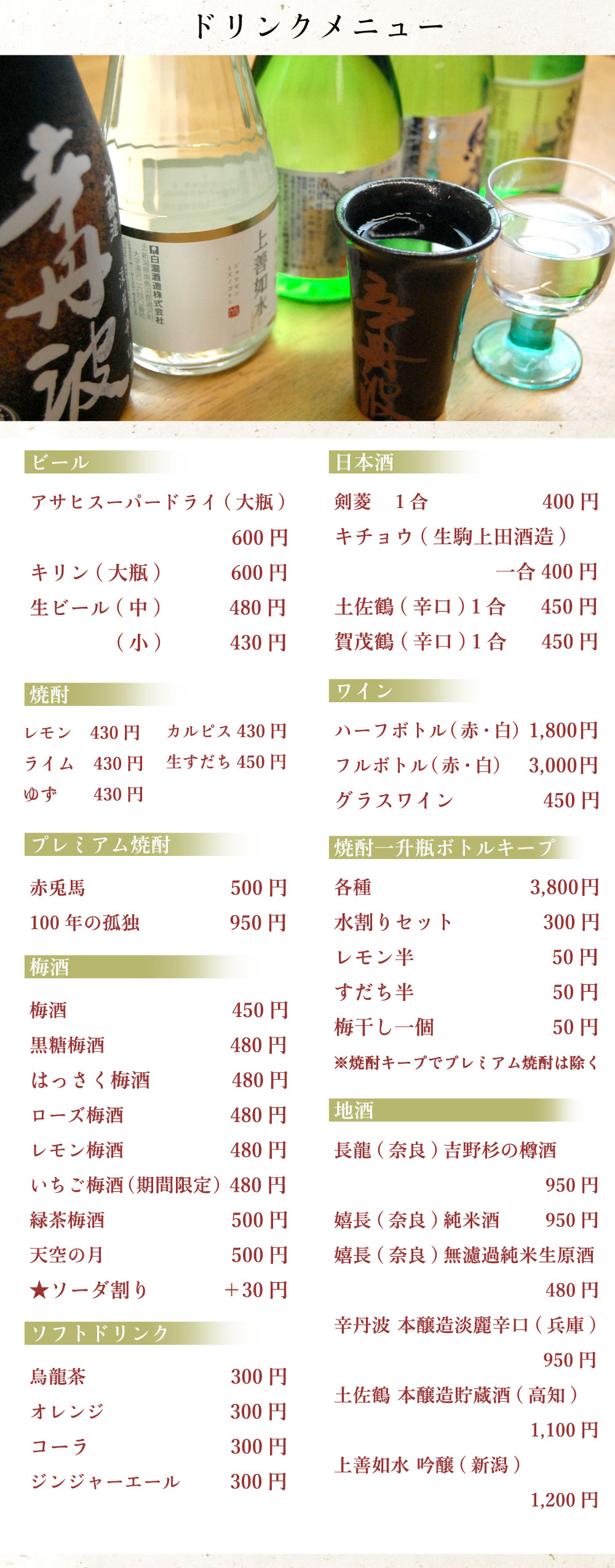 近鉄奈良線八戸ノ里駅から徒歩１５分　お寿司と居酒屋 香楽